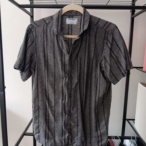 Gray Striped Button-Up Shirt